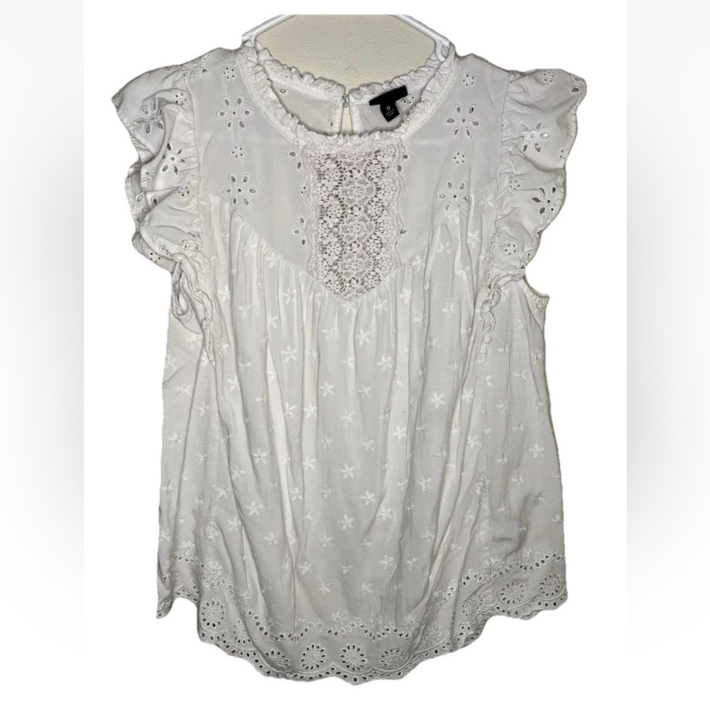 Torrid Women’s White Eyelet Flutter Sleeve Size 0X EUC Boho Cottagecore Fairy